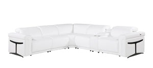 HomeRoots White Italian Leather Modular L-Shaped Sectional with Console - Luxurious Comfort & Style for Your Home White 534877
