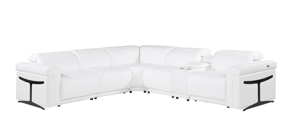 HomeRoots White Italian Leather Modular L-Shaped Sectional with Console - Luxurious Comfort & Style for Your Home White 534877