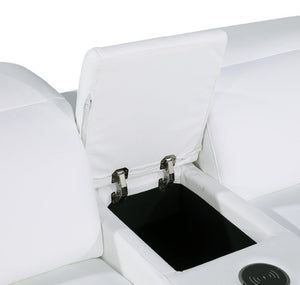 HomeRoots White Italian Leather Modular L-Shaped Sectional with Console - Luxurious Comfort & Style for Your Home White 534877