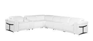 HomeRoots White Italian Leather Modular L-Shaped Sectional - Luxurious Comfort with Recliners & Tech Features White 534879