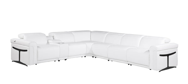 HomeRoots White Italian Leather Modular L-Shaped Sectional - Luxurious Comfort with Recliners & Tech Features White 534879