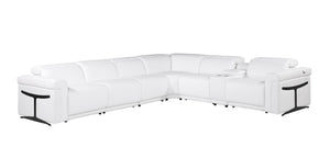 HomeRoots White Italian Leather Modular L-Shaped Sectional - Luxurious Comfort with Recliners & Tech Features White 534879