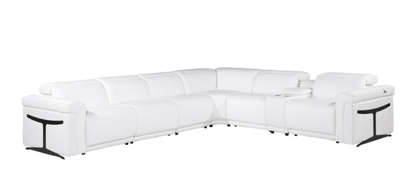 HomeRoots White Italian Leather Modular L-Shaped Sectional - Luxurious Comfort with Recliners & Tech Features White 534879