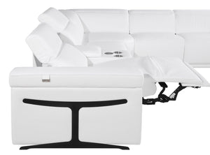 HomeRoots White Italian Leather Modular L-Shaped Sectional - Luxurious Comfort with Recliners & Tech Features White 534879