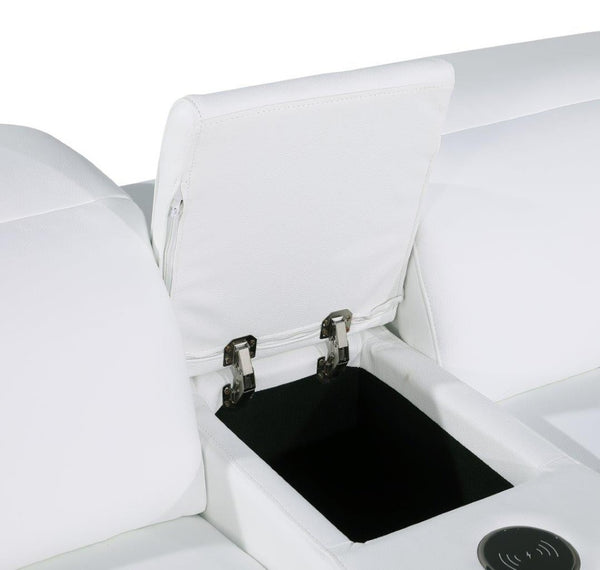 HomeRoots White Italian Leather Modular L-Shaped Sectional - Luxurious Comfort with Recliners & Tech Features White 534879