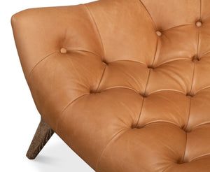 Sarreid Lola Leather Chair - Stunning Light Harness Brown Leather With Elegant Oak & White Wash Finish Brown  53487