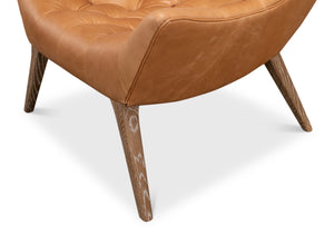 Sarreid Lola Leather Chair - Stunning Light Harness Brown Leather With Elegant Oak & White Wash Finish Brown  53487