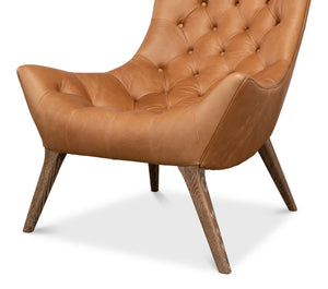 Sarreid Lola Leather Chair - Stunning Light Harness Brown Leather With Elegant Oak & White Wash Finish Brown  53487