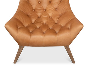 Sarreid Lola Leather Chair - Stunning Light Harness Brown Leather With Elegant Oak & White Wash Finish Brown  53487