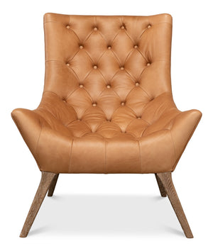 Sarreid Lola Leather Chair - Stunning Light Harness Brown Leather With Elegant Oak & White Wash Finish Brown  53487