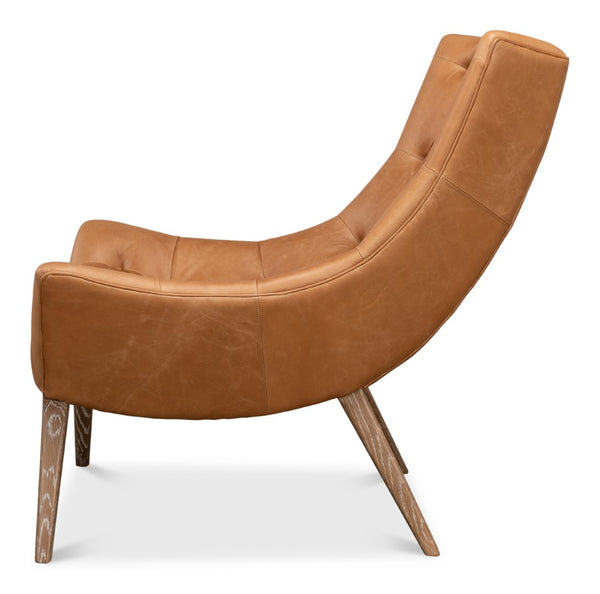 Sarreid Lola Leather Chair - Stunning Light Harness Brown Leather With Elegant Oak & White Wash Finish Brown  53487