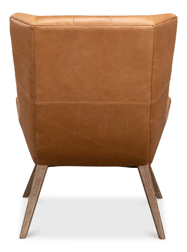 Sarreid Lola Leather Chair - Stunning Light Harness Brown Leather With Elegant Oak & White Wash Finish Brown  53487