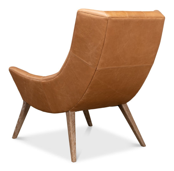 Sarreid Lola Leather Chair - Stunning Light Harness Brown Leather With Elegant Oak & White Wash Finish Brown  53487