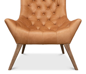 Sarreid Lola Leather Chair - Stunning Light Harness Brown Leather With Elegant Oak & White Wash Finish Brown  53487