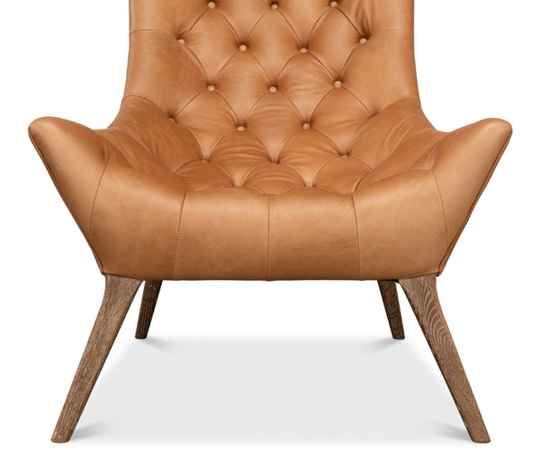 Sarreid Lola Leather Chair - Stunning Light Harness Brown Leather With Elegant Oak & White Wash Finish Brown  53487