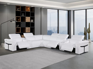 HomeRoots White Italian Leather Modular L-Shaped Sectional Sofa with Console for Luxurious Comfort & Style White 534880
