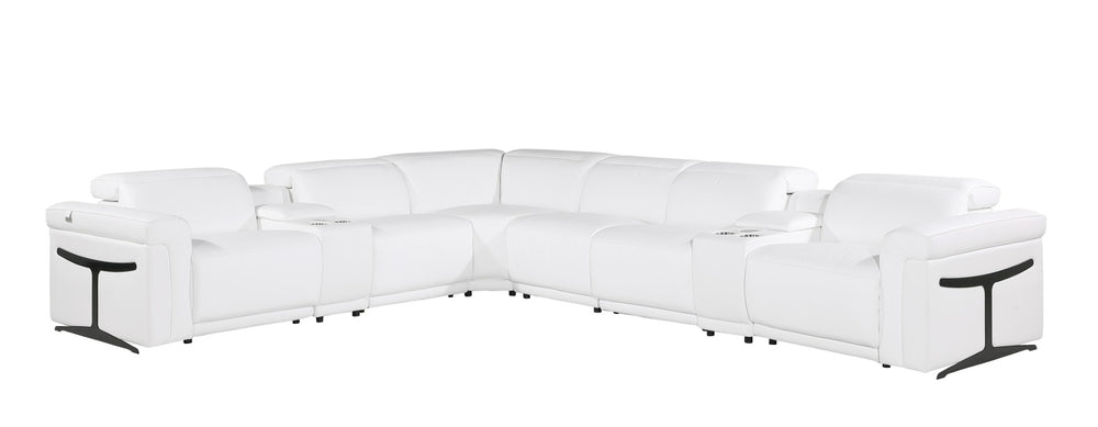 HomeRoots White Italian Leather Modular L-Shaped Sectional Sofa with Console for Luxurious Comfort & Style White 534880