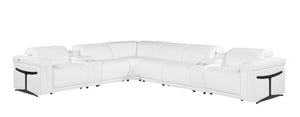 HomeRoots White Italian Leather Modular L-Shaped Sectional Sofa with Console, Power Recline & USB Charging White 534881