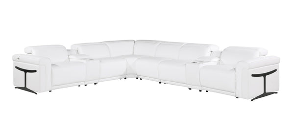HomeRoots White Italian Leather Modular L-Shaped Sectional Sofa with Console, Power Recline & USB Charging White 534881
