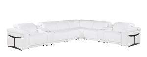 HomeRoots White Italian Leather Modular L-Shaped Sectional Sofa with Console, Power Recline & USB Charging White 534881