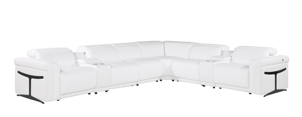 HomeRoots White Italian Leather Modular L-Shaped Sectional Sofa with Console, Power Recline & USB Charging White 534881