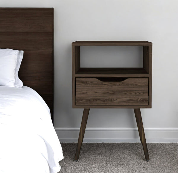 Homeroots 25" Brown One Drawer Faux Wood Nightstand   534882