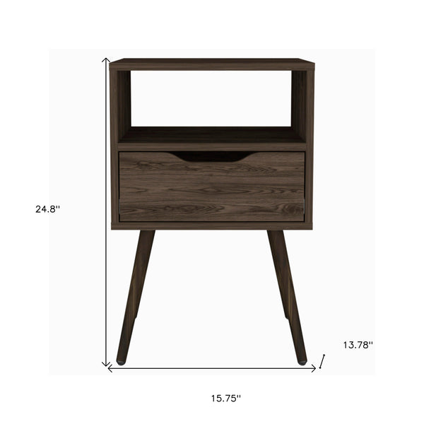 Homeroots 25" Brown One Drawer Faux Wood Nightstand   534882