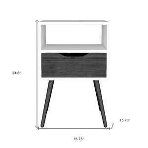 Homeroots 25" Gray And White One Drawer Faux Wood Nightstand   534883