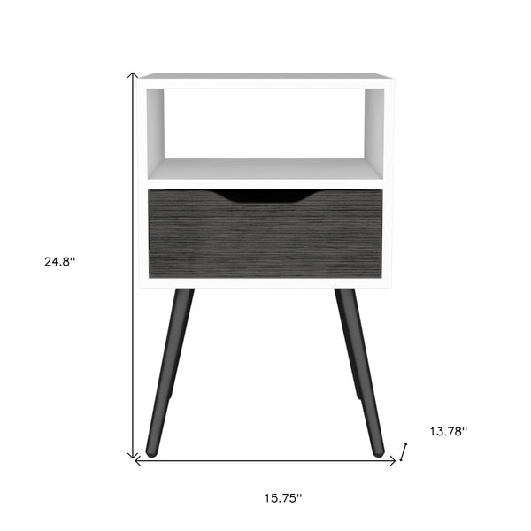 Homeroots 25" Gray And White One Drawer Faux Wood Nightstand   534883