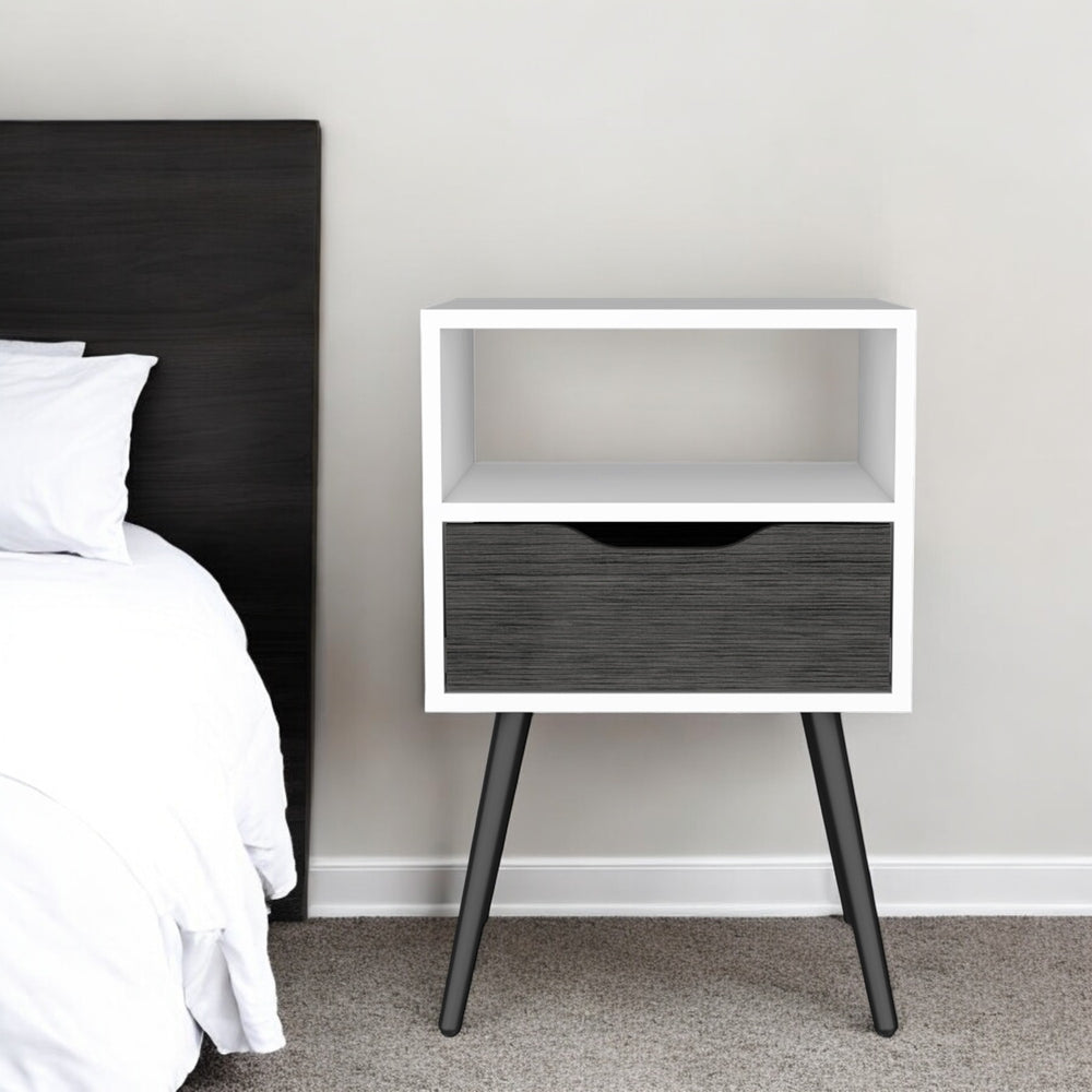 Homeroots 25" Gray And White One Drawer Faux Wood Nightstand   534883