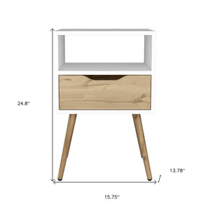 Homeroots 25" White And Natural One Drawer Faux Wood Nightstand   534884