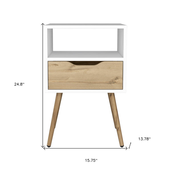 Homeroots 25" White And Natural One Drawer Faux Wood Nightstand   534884