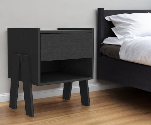 Homeroots 22" Black One Drawer Faux Wood Nightstand   534887