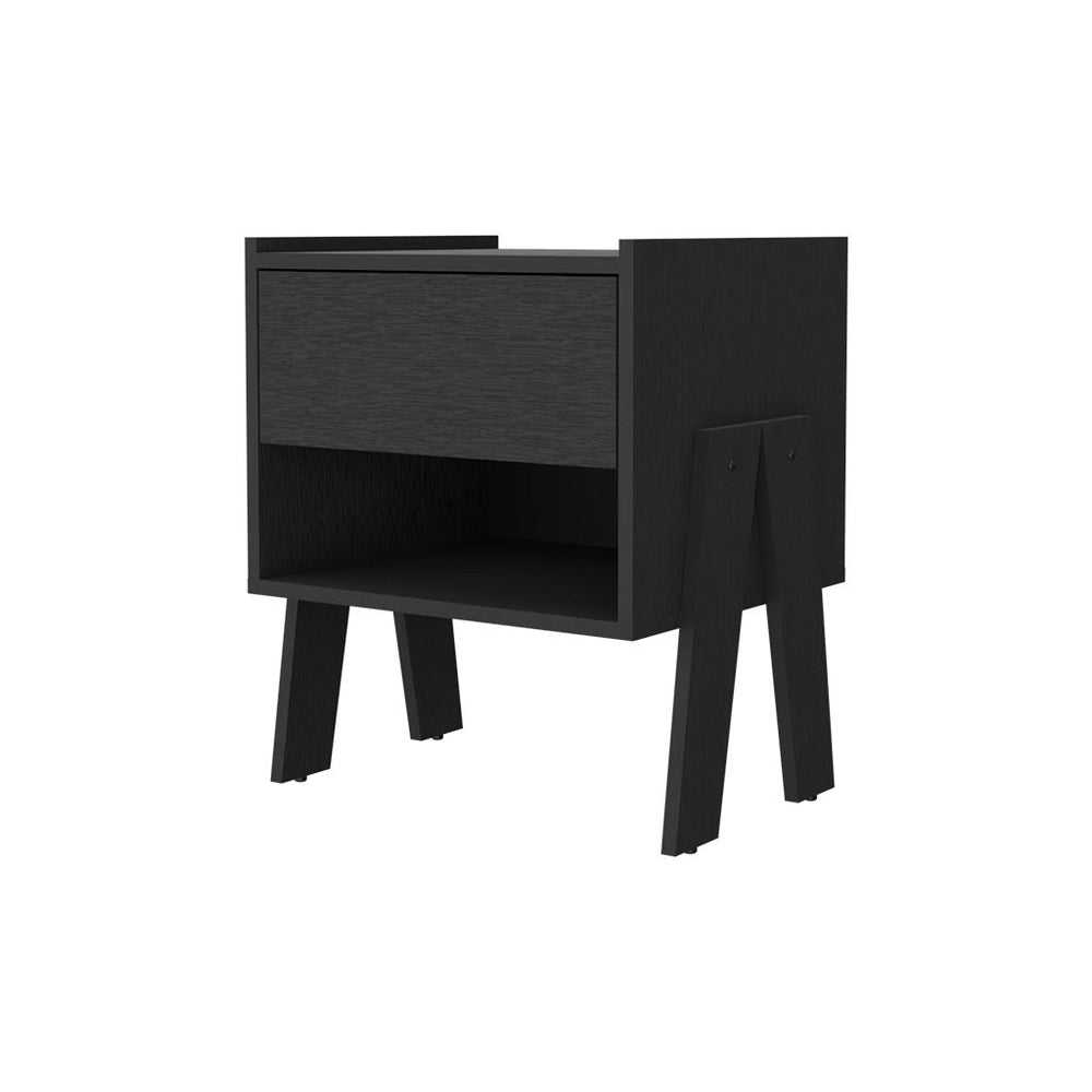 Homeroots 22" Black One Drawer Faux Wood Nightstand   534887