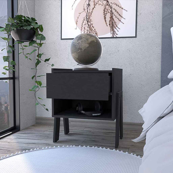 Homeroots 22" Black One Drawer Faux Wood Nightstand   534887