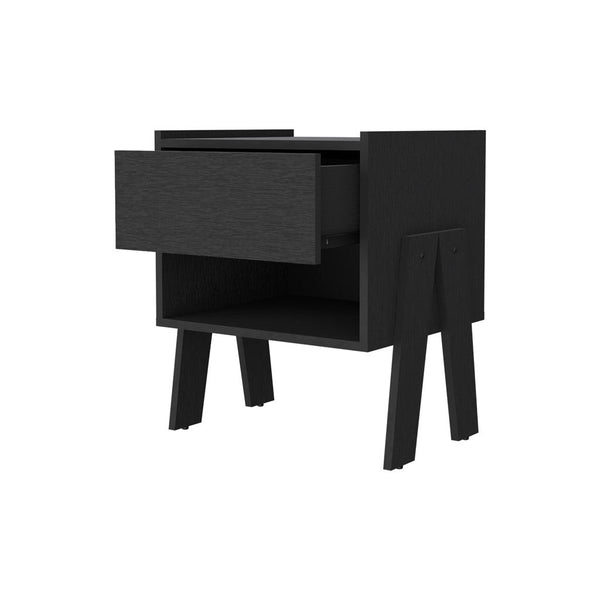 Homeroots 22" Black One Drawer Faux Wood Nightstand   534887