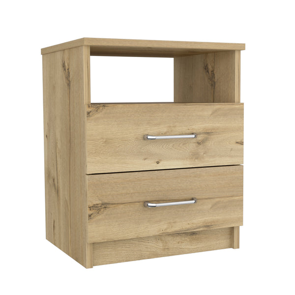 Homeroots 20" Oak Two Drawers Faux Wood Nightstand   534890