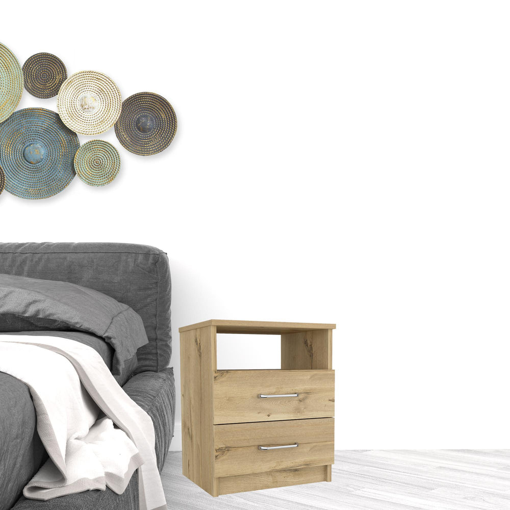 Homeroots 20" Oak Two Drawers Faux Wood Nightstand   534890