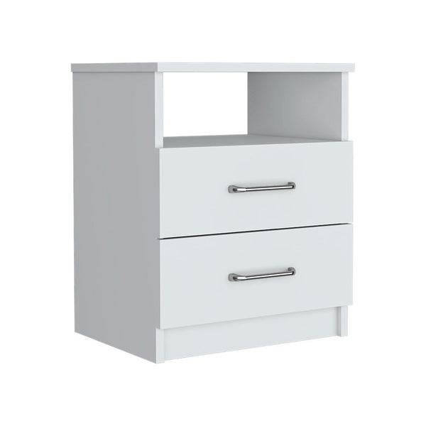 Homeroots 20" White Two Drawer Faux Wood Nightstand   534892