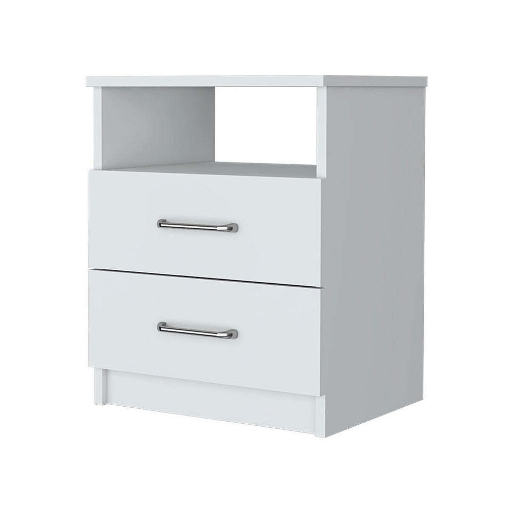 Homeroots 20" White Two Drawer Faux Wood Nightstand   534892