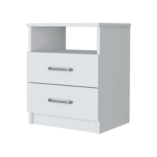 Homeroots 20" White Two Drawer Faux Wood Nightstand   534892