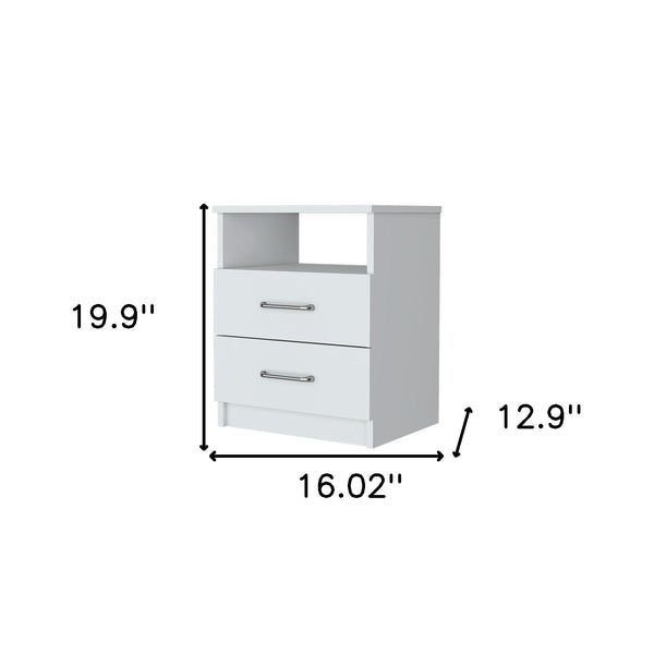 Homeroots 20" White Two Drawer Faux Wood Nightstand   534892