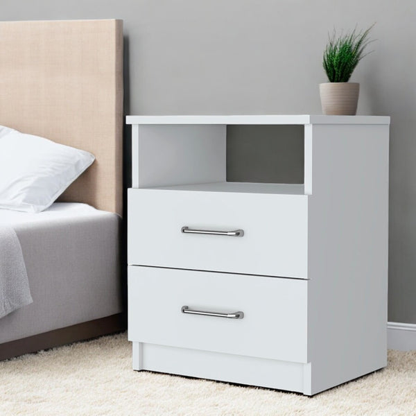 Homeroots 20" White Two Drawer Faux Wood Nightstand   534892