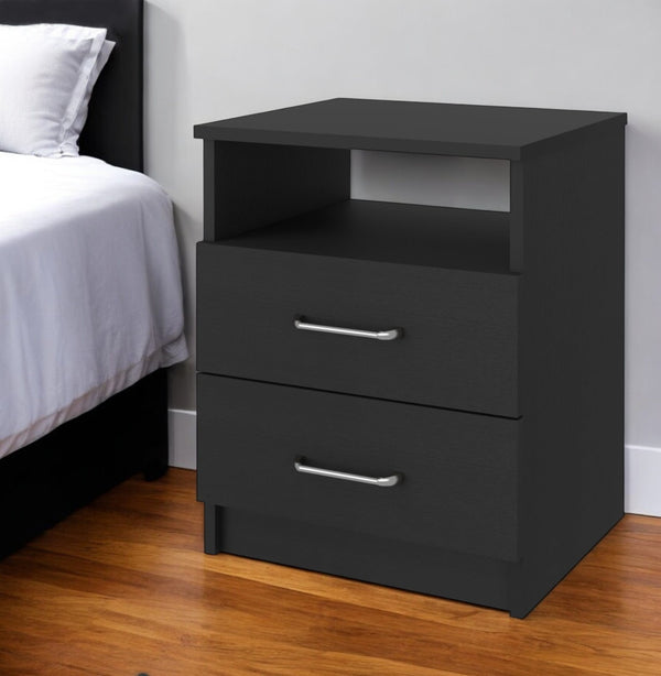 Homeroots 20" Black Two Drawer Faux Wood Nightstand   534893