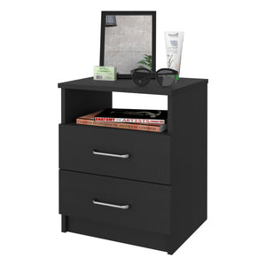 Homeroots 20" Black Two Drawer Faux Wood Nightstand   534893