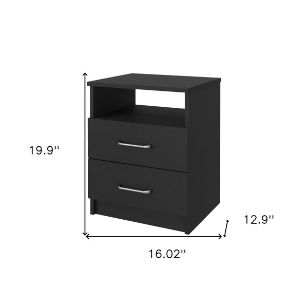 Homeroots 20" Black Two Drawer Faux Wood Nightstand   534893