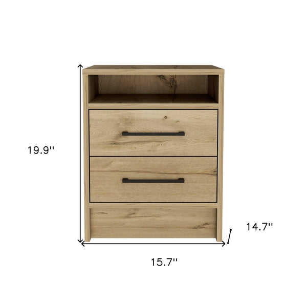 Homeroots 20" Oak Two Drawer Faux Wood Nightstand   534895