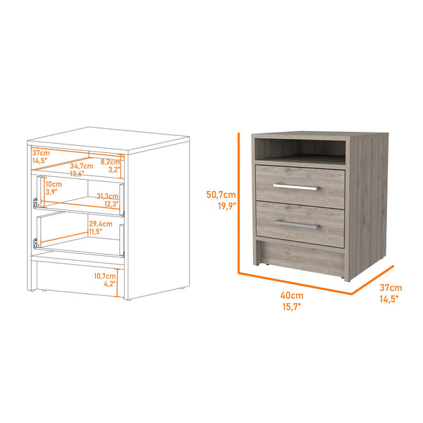 Homeroots 20" Light Gray Two Drawer Faux Wood Nightstand   534898