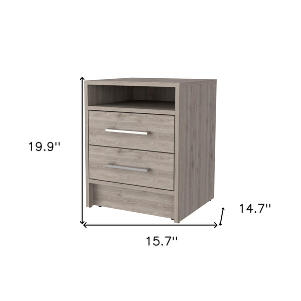 Homeroots 20" Light Gray Two Drawer Faux Wood Nightstand   534898