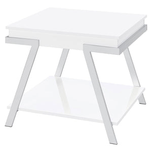 English Elm Briana Lacquered Mdf End Table with Chrome Legs and Open Shelf for Modern Living B062P447811